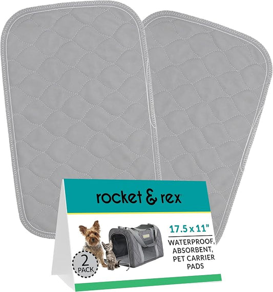 rocket & rex Washable Cat & Dog Carrier Pad, Reusable Liner Insert (2pk) | Waterproof, extra-small (17.5"x11"). Fits litter boxes, crates & travel carriers. OEKO-TEX certified, chemical-free.
