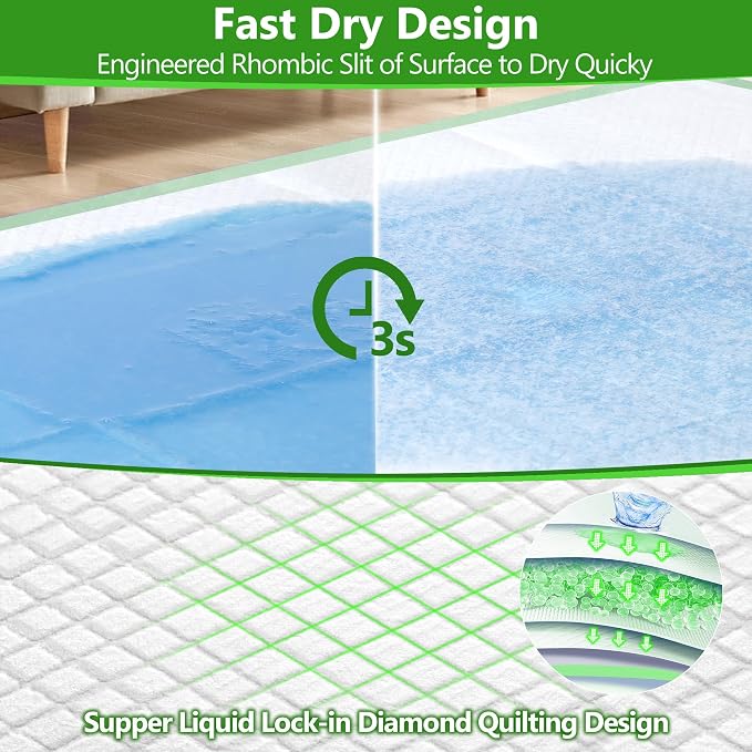 Gimars XL 6-Layer Ultra Absorbent 1200ml 48-Hour Leak-Proof Dog Pee Pads, Quick Dry Extra Large Puppy Pads for Puppy Training, Senior & Incontinent Dogs, Cats, Overnight Use, 30"x36", 50 Count Green
