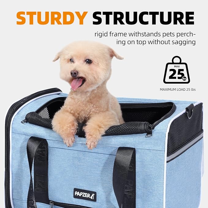 Cat Carrier for Travel, Soft-Sided, Top Loading, Privacy Curtain, to 20 lbs | Medium Pet Carry Bag Anxious Cat, Vet Visits Car Transport, Luggage Sleeve Suitcase Attachable Small Puppy Crate Kennel Blue