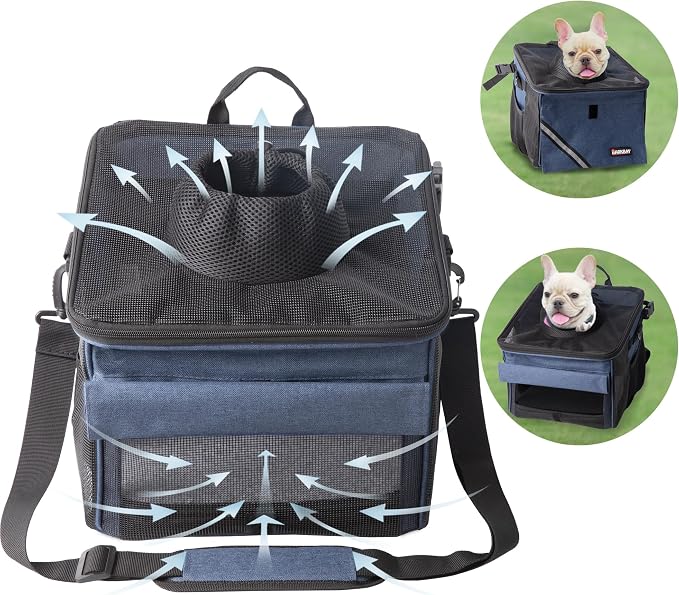 Pet Carrier Bicycle Basket Bag Pet Carrier/Booster Backpack for Dogs and Cats with Big Side Pockets,Comfy & Padded Shoulder Strap,Travel with Your Pet Safety（Classic Blue）