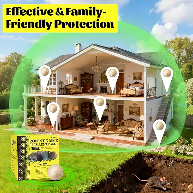 Peppermint Rodent Repellent Balls 12 Pack,Mouse Repellent for Longer Lasting Scent | Indoor, Outdoor, Car Engine Protection | Mice, Rat Deterrent for Home, Garage, Attic | Pet & Kid Safe