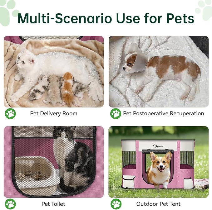 Siedihit Dog Playpen, Cat Pet Puppy Crate, Portable Playpens Indoor Outdoor (Pink, Medium)