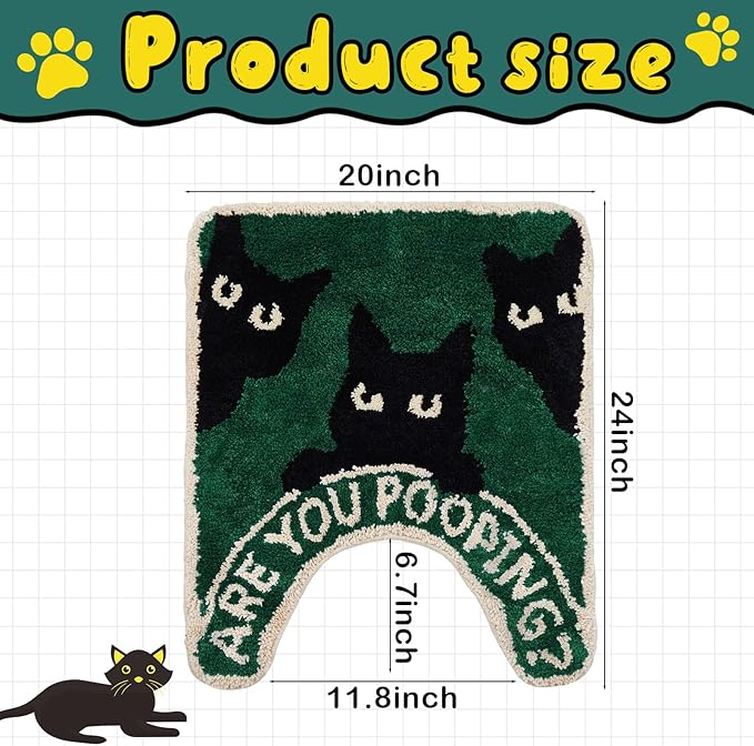 Drydiet Toilet Rug U Shaped Washable Soft and Absorbent Bathroom Rugs Non Slip Bath Mat Machine Wash Bathroom Contour Rug for Toilet Base, 24 x 20 Inch (Black Cat)