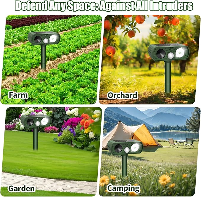 Solar Ultrasonic Animal Repellent, Deer Repellent Devices Waterproof, Cat Repellent Outdoor with Motion Detection Squirrel Skunk Rabbit Dog Raccoon Deterrents Animal Repeller for Yard, 1 Pack, Green