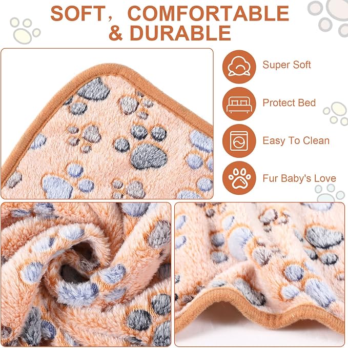 Tatuo 4 Pack Fleece Dog Blankets for Puppy Cats Multi-Size Sleep Mat for Pet Guinea Pig Soft Washable Warm Crate Bed Puppy Teething Toys Print Pattern Blanket Indoor(Mixed Color,24 x 47 Inch,Paw)