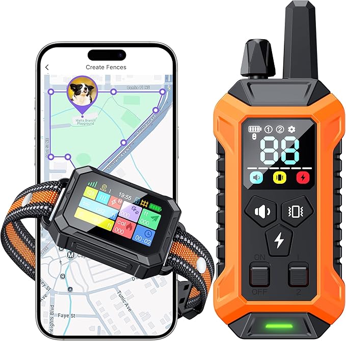 Meowant GPS Wireless Dog Fence System Collar with Training Remote, Free App, Custom GPS Fence(82-7000ft), Beep/Vibration/Correction, Early Alert Band, Waterproof LCD Collar, Dogs 10+Lbs, Outdoor