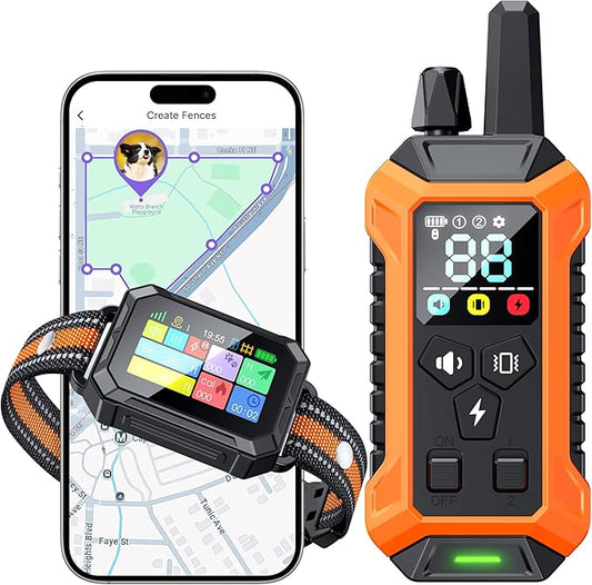 Meowant GPS Wireless Dog Fence System Collar with Training Remote, Free App, Custom GPS Fence(82-7000ft), Beep/Vibration/Correction, Early Alert Band, Waterproof LCD Collar, Dogs 10+Lbs, Outdoor