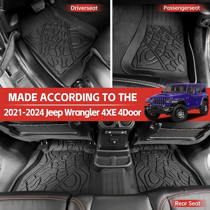 Cargo Mat with Floor Mat Compatible with 2021-2025 Jeep Wrangler JL Unlimited 4XE 4 Door, Floor Liner Seat Back Cover TPE Rear Cargo Liner for 2024 Jeep Wrangler JL/JLU Accessories