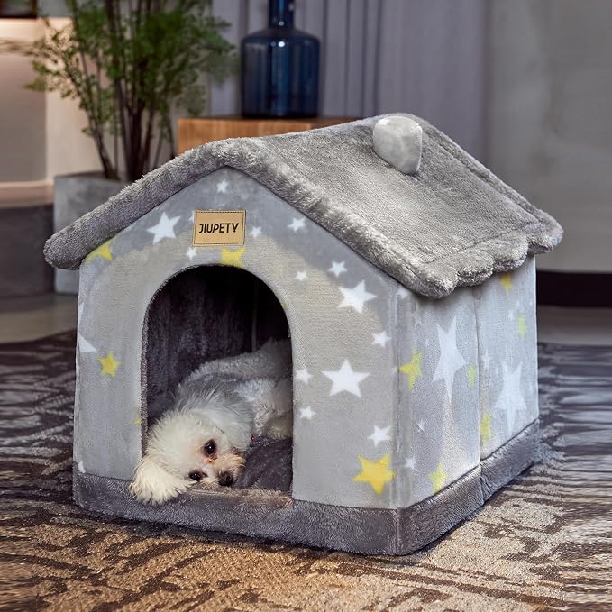 Cute Small Dog House Indoor,Foldable House Kennel Bed Mat with Cushion,Grey | L Size Dog Tent for 11-16 lb Dogs and 18-22 lb Cats, Dog Cave Bed with Non-Slip Bottom,Dog Cave with Foldable Reversible