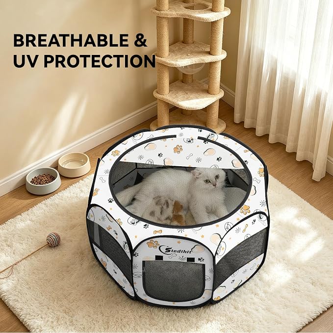 Siedihit Dog Cat Playpen, Puppy Pet Playpen Indoor for Small Dog Crate Tent | Cage Outdoor, Portable Pop Up Dogs Enclosure Kennel with Carrying Case for Dogs/Cats/Rabbits (Cute, Small)