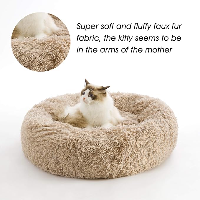 Western Home Calming Donut Small Medium Pet Dog Bed Washable,27" Brown | Fluffy Faux Fur Round Cuddler,Anti-Anxiety,Anti-Slip Bottom,Plush Pet Dog Beds for Small Medium Sized Dogs,Up to 35 LBS