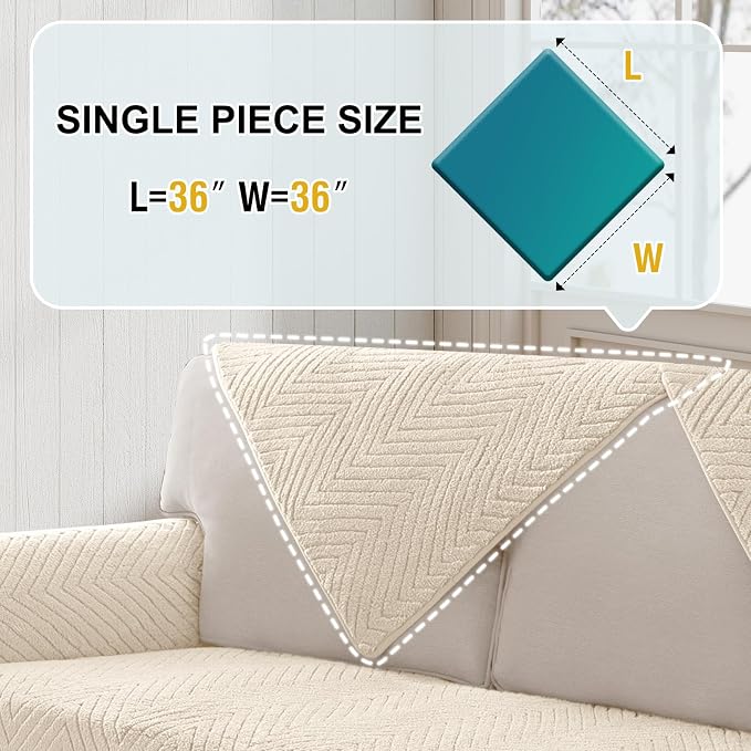 Turquoize Waterproof Couch Cover for Dogs Fuzzy Pet Couch Covers for Sofa Thick Dog Bed Cover Non-Slip Sofa Covers for 2 Cushion Couch Protector Slipcover Pet Friendly (Beige, 36" x 36")