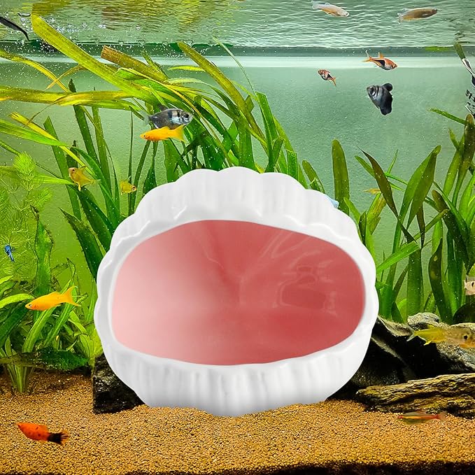 AnRui Cute Ceramic Aquarium Decorations Large Conch Shell-Shaped House Thematic Betta Fish Tank Accessory Decor Ornament Hideout Cave for Fish Playing or Hiding, Pink