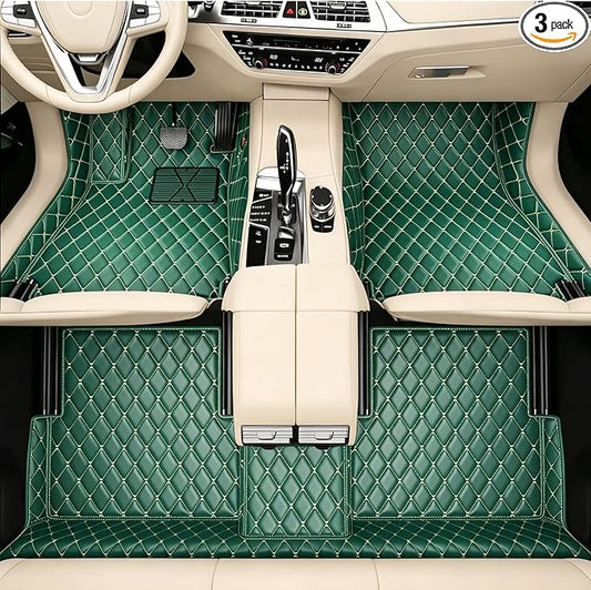 Build Your Own Car Mats – Custom Text + Image Printing, Premium Leather Full Set, Personalized Gift for Him/Her, Fits SUV Sedan Truck - Dark Green