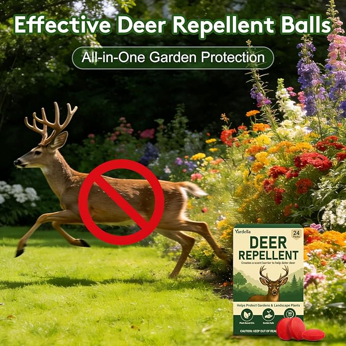 Powerful Deer Repellent Balls, Pest Repellent 24-Pack Deer Repellent for Garden & Outdoor Use, Natural Peppermint Oil Deer Deterrent to Keep Deer Away from Garden, Yard