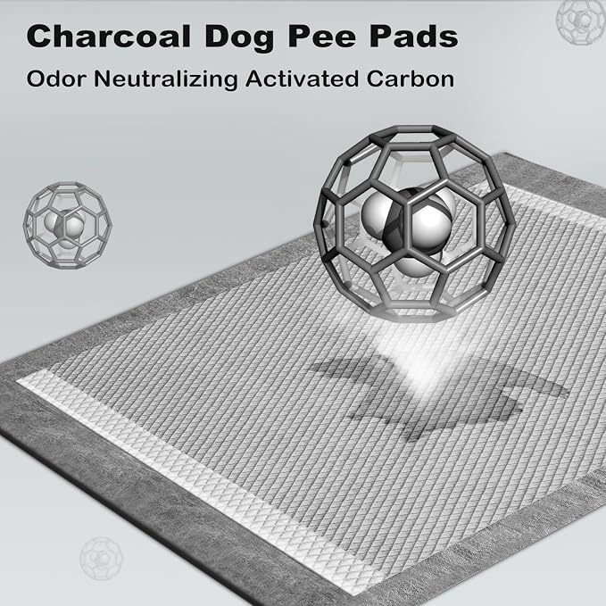 MIZOK Puppy Pads 23x24in 100 Count Charcoal Dog Pads Super Absorbent Odor Eliminating Leak-Proof, Wee Wee Pads with Activated Carbon for Puppies and Small Dogs, Disposable