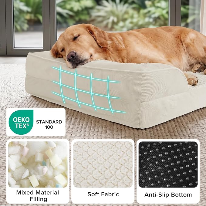 Orthopedic Large Dog Bed, Washable Waterproof, Egg-Crate Foam Dog Couch Bed with Washable Removable Cover, Waterproof Lining and Nonskid Bottom