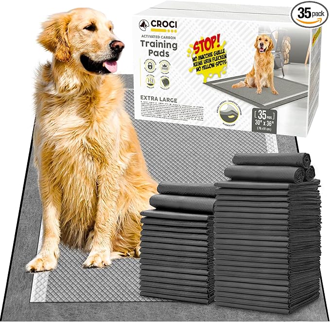 CROCI Charcoal Pee Pads for Dogs Odor Control Leak Proof XXL 30x36in 35Ct | Super Absorbent Dog Pee Pad with Adhesive Tabs, Heavy Duty, Dog Potty Training, Quick-Dry Surface, Disposable