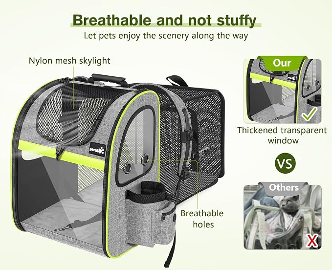 pecute Cat Backpack Expandable, Cat Carrier Backpack with Acrylic Window | Durable Oxford Cloth, Lockable Zipper,Use for Pet Under 11 lbs to Travel