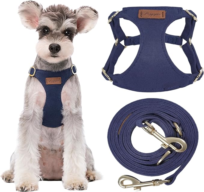 Puppytie Small Dog Harness with Multifunction Dog Leash,Lightweight Soft Adjustable No Choke Escape Proof Pet Harness Vest Pet Harness Vest,Navy,S