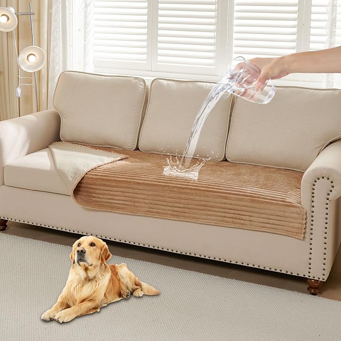 HAOMAIJIA Waterproof Couch Cover for Dogs Washable,Faux Fur Pet Couch Covers for Sofa,Soft Dog Bed Cover Non-Slip Couch Covers for 3 Cushion Couch Sofa Pet Friendly (Khaki, 35" x 47" 1 Pack)