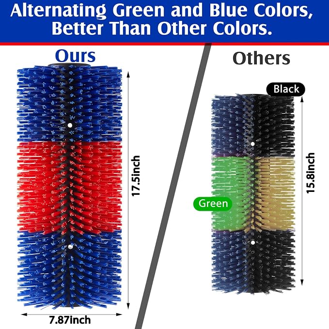3 Pack Livestock Scratching Brush, Blue and Red | Animal Scratcher, Itch Relief Grooming, Horse Goat Cow Scratcher, Fence Post Mounting, Durable Bristles, Farm Livestock Care