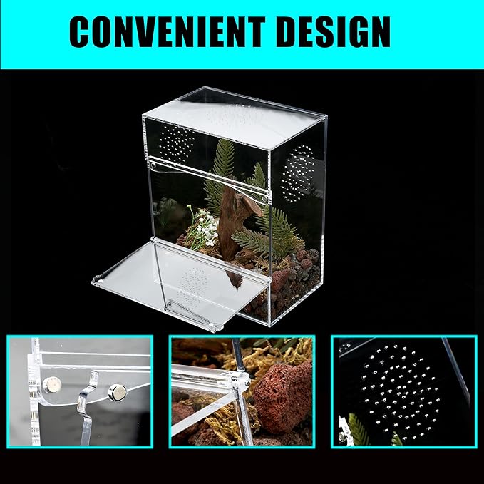 Acrylic Tarantula Enclosure Jumping Spider Enclosure with Front Opening Door 7.8 * 5.3 * 10 Inches Micro Habitat Terrarium for Small Tree Dwelling Reptiles, Spiders & Invertebrates