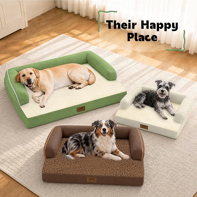Orthopedic Washable Dog Bed with Bolster for Medium to Large Dogs | Pillow Support for Neck Relief, Egg Crate Foam, Waterproof Liner, Anti-Slip Bottom, Removable Bolster Cover, 36 x 27 Inch