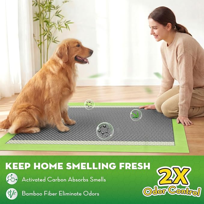 CROCI Charcoal Puppy Pads with Adhesive Tabs 2X Odor Control 30x36in 30Ct | Super Absorbent Pee Pads for Dogs, Quick-Dry Surface, Unscented, Renewable Bamboo Material, Disposable