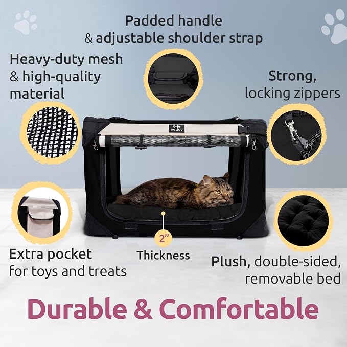 Cat & Dog Pet Carrier, Soft-Sided, Medium 20"x13"x13" Fits Most Cats or Small Dog, Comfortable for Travel & Vet Visits, Privacy Windows, Removable Plush Bed, Locking Zippers, Folds Flat