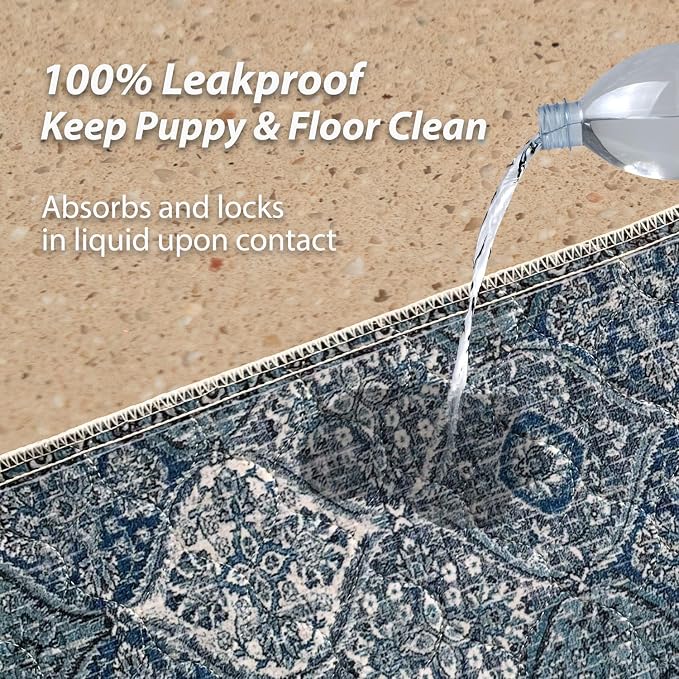 nunubaby Washable Pee Pads for Dogs, Stylish, Non-Slip and Leak-Proof Pee Pads. Reusable Potty Pads for Dogs for Crates and Floors.(Blue/Multi, 24" x48" )