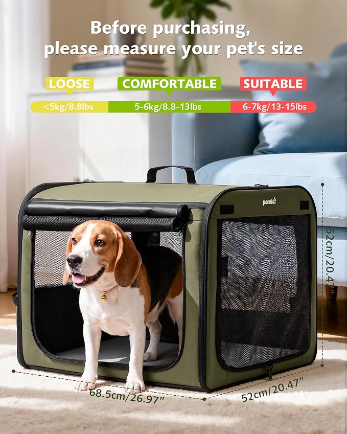 Dog Car Carrier Light Weight 27×20.5×20.5in, Foldable Dog Carrier, Gren | Easy to Assemble, Portable and Breathable Pet Carrier, Suitable for Indoor and Outdoor Use, Dog Travel Crate with Curtain