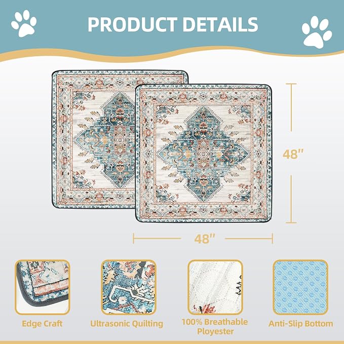 SCLOSE Washable Pee Pads for Dogs Large 2 Pack, 48" x 48" Reusable Puppy Pads Waterproof Dog Rugs, Super Absorbent, Leakproof, Dog Crate Pad, Playpen Mat, Whelping Pads, Blue Medallion