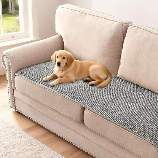 H.VERSAILTEX Plush Chenille Couch Cover for 3 Cushion Couch Anti Slip Washable Sofa Slipcovers Soft and Durable Furniture Protector for Dogs Cats Kids (27.5" x 59", Dove)
