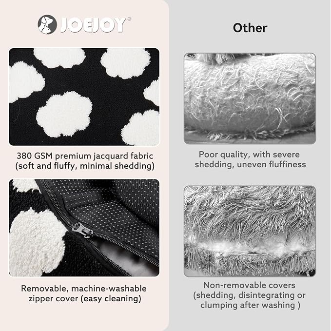 JOEJOY Jacquard Donut Round Dog Beds Large Sized Dog,Black 36x36x8in, Removable Washable Cover, Cute Pattern, Ultra Soft Fluffy Calming Pet Bed with Thick Supportive Bolster