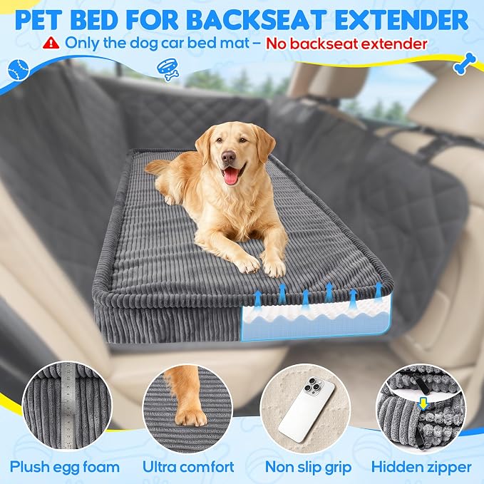 Loiion Dog Car Bed, Non-Slip Backseat Extender Pet Mat 50"x24.6"x4" | Removable, Washable Dog Bed With Waterproof Liner Protects Car Seats, Anti-Slip Travel Bed For Dogs