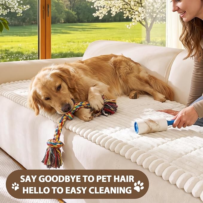 FUANGUI Waterproof Couch Cover Sofa Cover for Dogs and Pets Sofa Protector | Non-Slip Washable Fuzzy Soft Cat Bed Sofa Slipcover for 2-3 Cushion Couch Sofa Pet Friendly, Beige, 27.6" x 70.9", 1 pcs