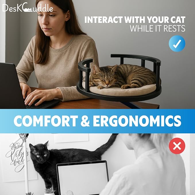 Cat Bed with Memory Foam Cushion Eco-Friendly Wood, Washable Non-Slip Covers – Keeps Your Pet Close While You Work – Modern Cat Furniture