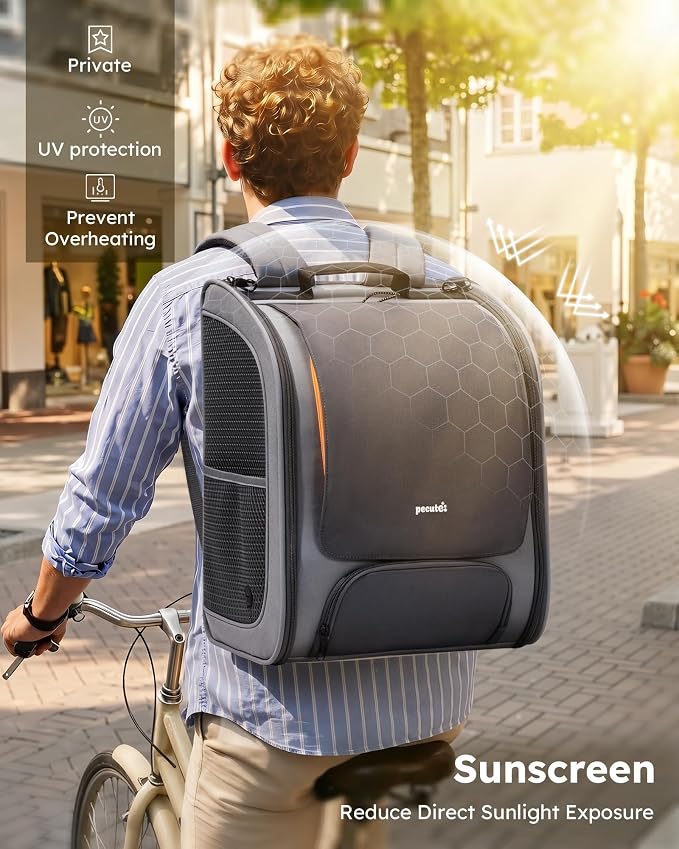 Pecute Cat Backpack Carrier,Large Space Cat Bubble Backpack,Ergonomic,Gray | Upgraded Transparent Window Offers Greater Transparency,More Wear-Resistant,Sunshade curtain,Folding bowl,Ventilated