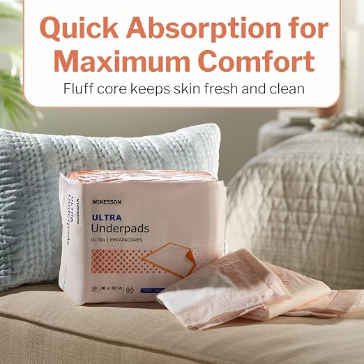 McKesson Ultra Underpads, Heavy Absorbency, Elderly, 30 x 30 in, 100 ct | Disposable Chux Pads for Adults, and Baby, Pee Pads, Incontinence Bed Pads