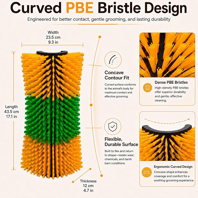 Bionic Curve Livestock Scratching Brush for Cattle, Cows, Goats, Horses and Pigs - Body-Contoured Farm Animal Scratcher Post, Heavy Duty Livestock Grooming Brush with 4 Screws, 1 Pack