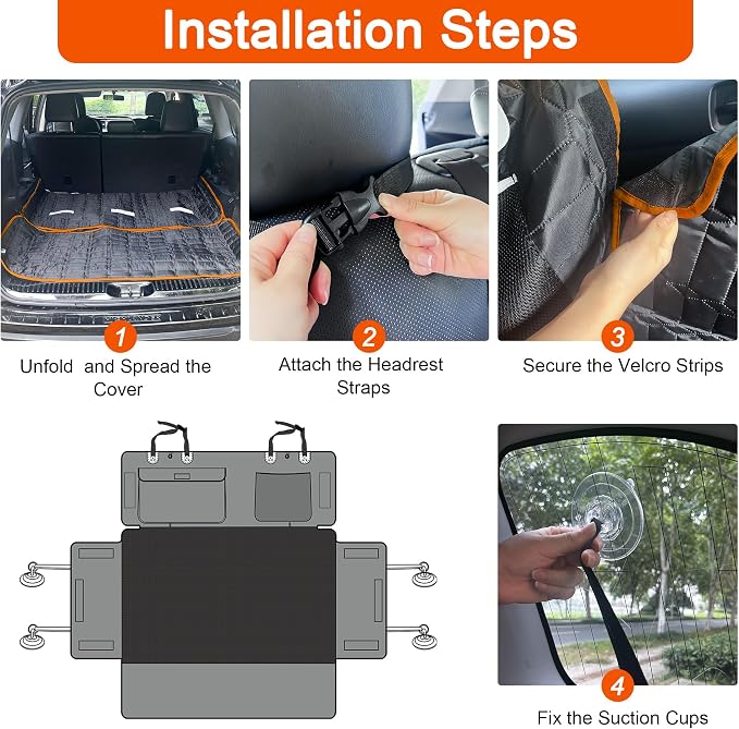 Reliadura SUV Cargo Liner for Dogs, Waterproof Pet Cargo Cover with Bumper Flap Protector, Scrachproof Non-Slip Dog Seat Mat for SUVs, Large Size Cargo Liner Universal Fit (Orange)