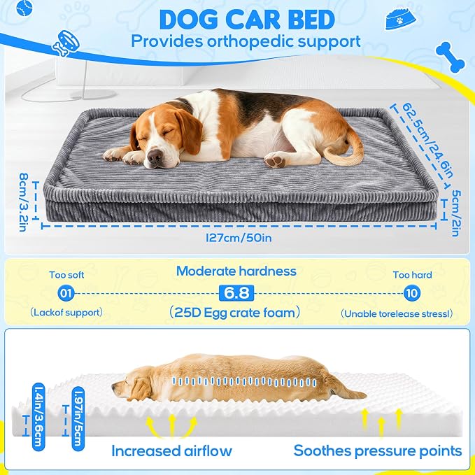 Loiion Dog Car Bed, Non-Slip Backseat Extender Pet Mat 50"x24.6"x2" | Removable, Washable Dog Bed With Waterproof Liner Protects Car Seats, Anti-Slip Travel Bed For Dogs