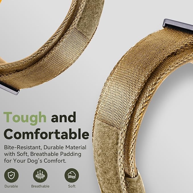 2026 Upgrade Waterproof AirTag Dog Collar, Military Tactical Dog Collar with AirTag Holder, Comfortable Control Handle and Metal Buckle, GPS Dog Collar Holder for Medium to Large Dogs (Khaki,X L)