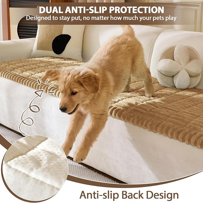 FUANGUI Waterproof Couch Cover Sofa Cover for Dogs and Pets Sofa Protector | Non-Slip Washable Fuzzy Soft Cat Bed Sofa Slipcover for 2-3 Cushion Couch Sofa Pet Friendly, Camel, 27.6" x 70.9", 1 pcs