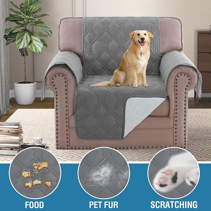H.VERSAILTEX Chair Sofa Slipcover 100% Waterproof Couch Cover Furniture Protector Cover with Elastic Straps for Pets Kids Children Dog Cat(Chair, Dove Grey)
