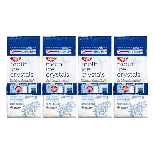 Enoz Moth Ice Crystals, Kills Clothes Moths and Carpet Beetles, No Clinging Odor, 16 Oz (Pack of 4)