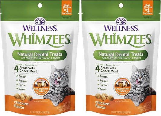 Whimzees Wellness Cat Dental Treats,Chicken Flavor,(4.5 Ounce Bag),(Pack of 2)
