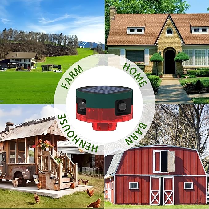 Solar Outdoor Motion Sensor Alarm - Dog Barking&Gunshot Sound, 13 Kinds of Sound Strobe Light, 130db Loud Noise Maker, Support Recording, Keep Unwanted Explorers at Bay (1 Pack)