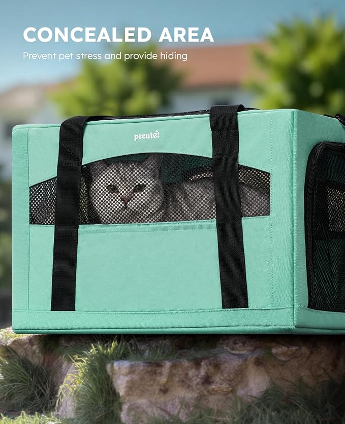 Pecute Cat Carrier Stable, Pet Carrier with Privacy Partition,Light Green | Safe For Car Travel, Stable Steel Frame, Soft-Sided Pet Carrier Bag For Dogs And Cats Up To 11lbs, Foldable Design.